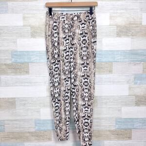 H&M Drapey Challis Pull On Ankle Pants Brown Animal Print High Rise Womens US 2